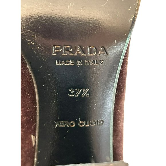 Prada Women's Brown Velvet 4" Heel Pumps Size 37 1/2 Vero Cucio Made in Italy - Picture 8 of 9